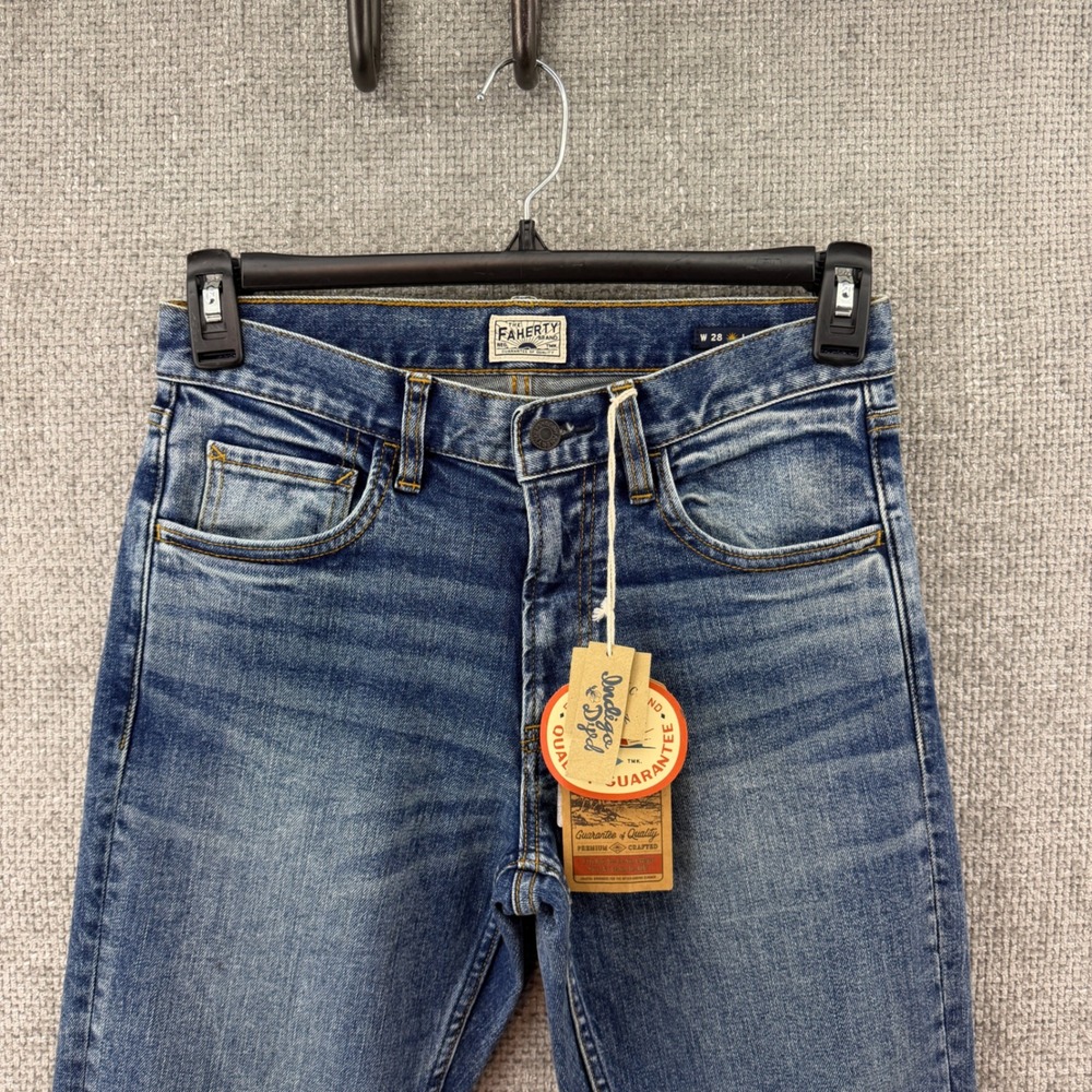 Faherty Mens Slim Straight 28x32 (fits 29x31.5) Organic Cotton Indigo Dyed Jeans